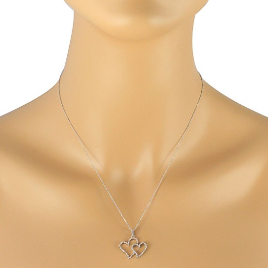 Diamond Heart Pendant Necklace 14Kt White Gold 