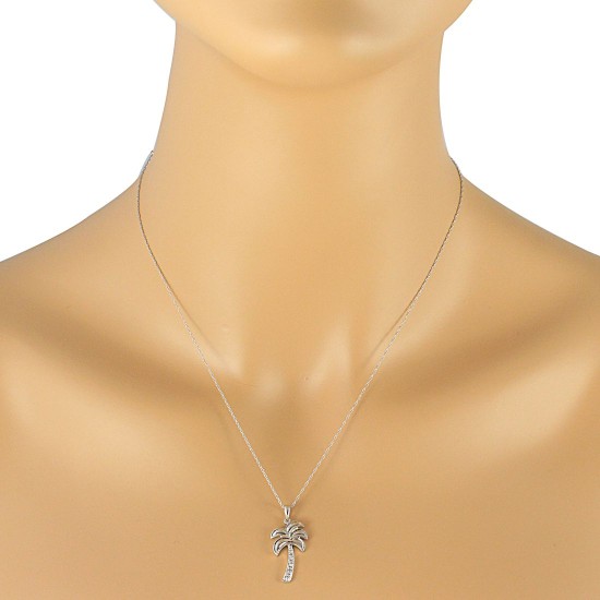 Diamond Palmetto Pendant Necklace 14Kt White Gold