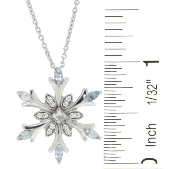 Aquamarine CZ Snowflake Pendant Necklace Sterling Silver