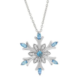 Blue Topaz Swarovski Zirconia Snowflake Pendant Necklace Sterling Silver 