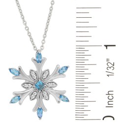 Blue Topaz Swarovski Zirconia Snowflake Pendant Necklace Sterling Silver 