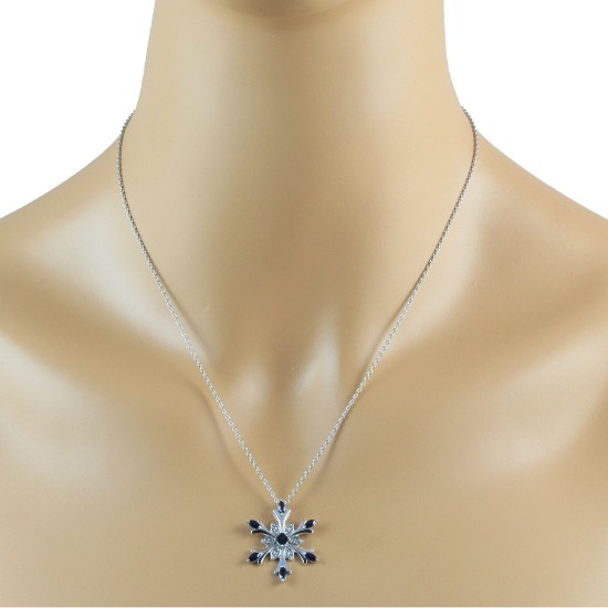 Sapphire Swarovski Zirconia Snowflake Pendant Necklace Sterling Silver Sapphire Swarovski Zirconia Snowflake Pendant Necklace Sterling Silver