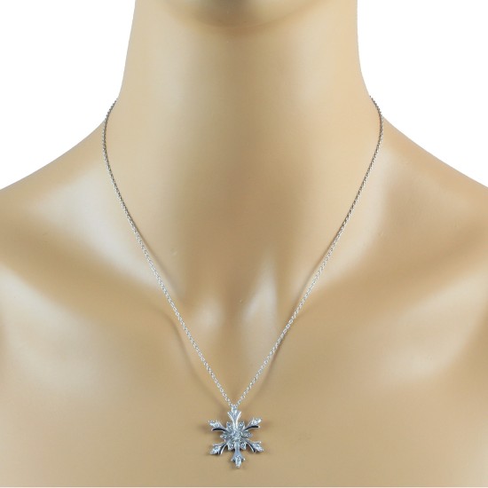 Swarovski Zirconia Snowflake Pendant Necklace Sterling Silver 