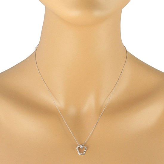 Diamond Apple Pendant Necklace 14Kt White Gold 