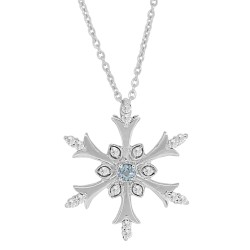 Aquamarine CZ Snowflake Pendant Necklace Sterling Silver