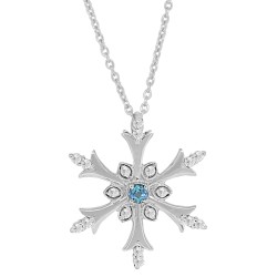 Blue Topaz CZ Snowflake Pendant Necklace Sterling Silver 