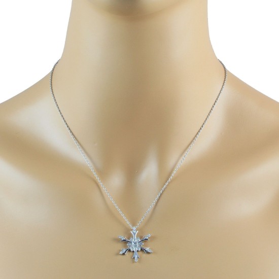 Swarovski Crystal Snowflake Pendant Necklace Sterling Silver