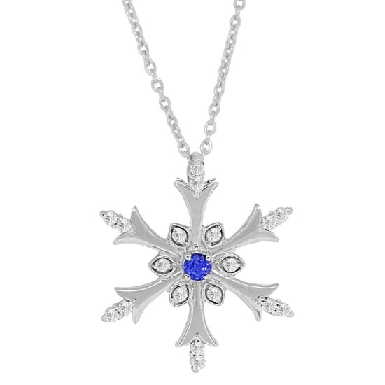 Sapphire Swarovski Zirconia Snowflake Pendant Necklace Sterling Silver