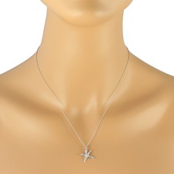 Diamond Star Fish Pendant Necklace 10Kt White Gold 