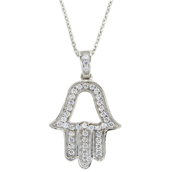 Swarovski Zirconia Jewish Hand of God Hamsa Pendant Sterling Silver