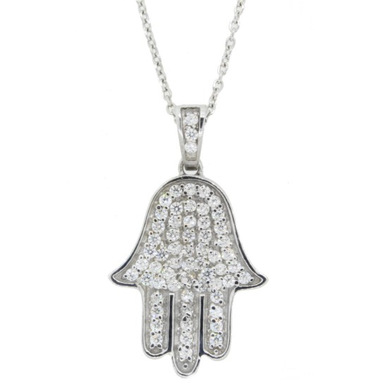 Swarovski Zirconia Jewish Hand of God Hamsa Pendant Sterling Silver