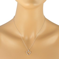 Diamond Heart Pendant Necklace 14Kt White Gold 