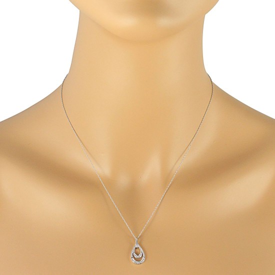 Tear Drop Diamond Pendant Necklace 14Kt White Gold 