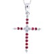 Ruby Diamond Cross Pendant Necklace 14Kt White Gold 