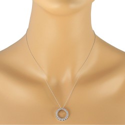 Fashion Diamond Circle Pendant Necklace 14Kt White Gold 