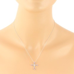 Ruby and Diamond Cross Pendant Necklace 14Kt White Gold 