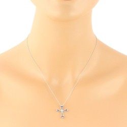 Sapphire and Diamond Cross Pendant Necklace 14Kt White Gold 