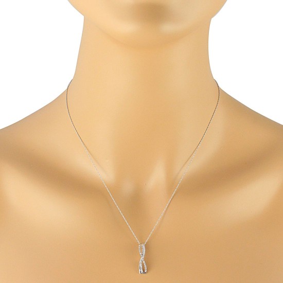 Swirling Diamond Pendant Necklace 14Kt White Gold 