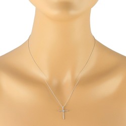 Genuine Diamond Cross Pendant Necklace 14Kt White Gold 