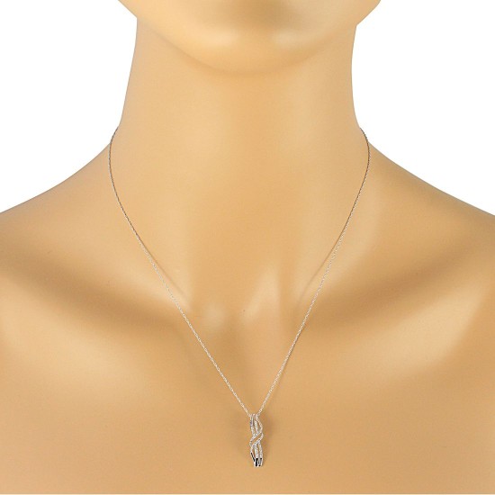 Swirling Diamond Pendant Necklace 14Kt White Gold 