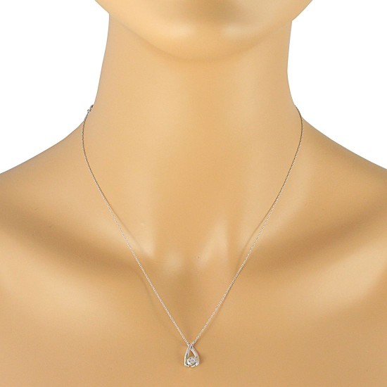 Round Diamond Pendant Necklace 14Kt White Gold 