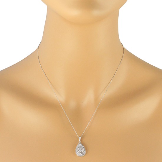 Tear Drop Shape Diamond Pendant Necklace 10Kt White Gold 