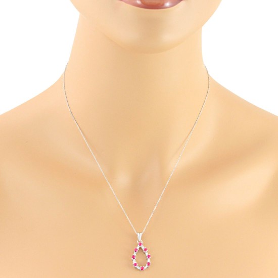 Ruby and Baguette Diamond Pendant Necklace 14Kt White Gold 