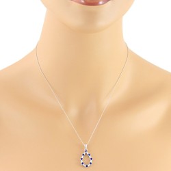Sapphire and Baguette Diamond Pendant Necklace 14Kt Gold 