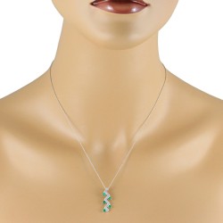 Three Stone Emerald Diamond Pendant Necklace 14Kt White Gold