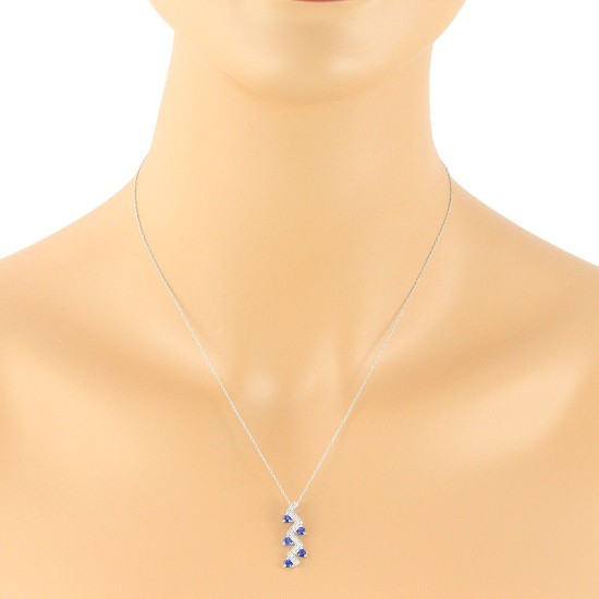 Natural Sapphire and Diamond Pendant Necklace 14Kt White Gold
