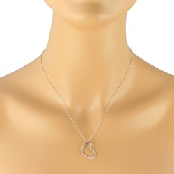 Diamond Heart Pendant Necklace 10Kt White Gold 