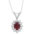 Oval Ruby and Diamond Halo Pendant Necklace 14Kt White Gold