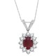 Oval Ruby and Diamond Halo Pendant Necklace 14Kt White Gold