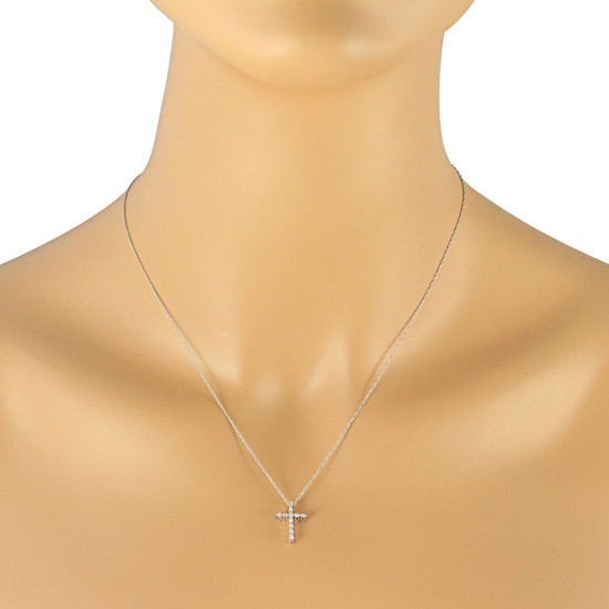 Diamond Cross Pendant Necklace 14Kt White Gold 