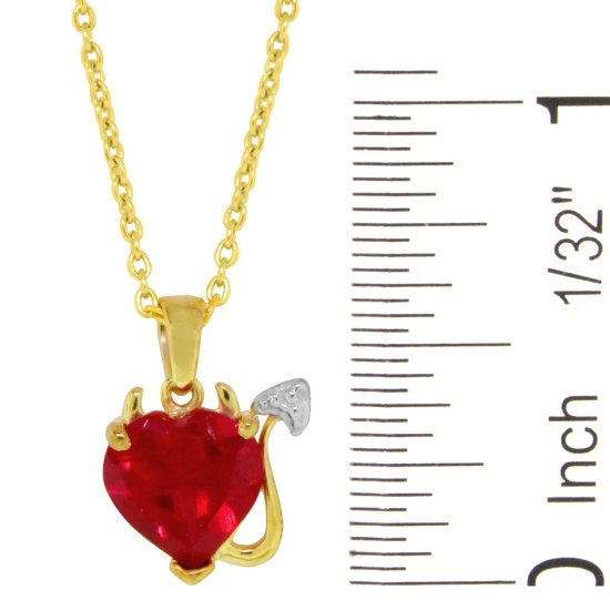 Lab Created Ruby Devil Heart Pendant Necklace Sterling Silver