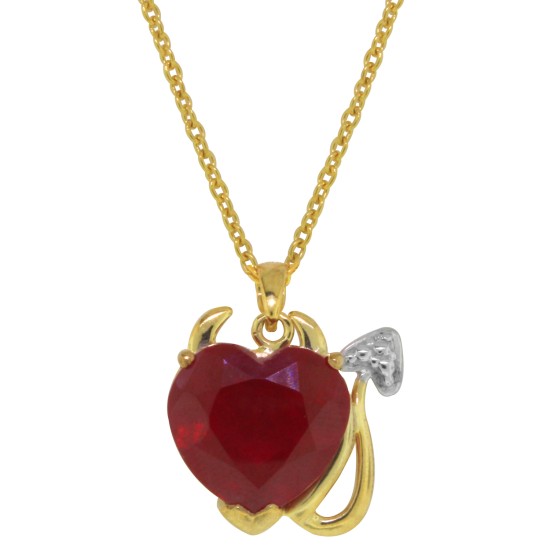 Lab Created Ruby Devil Heart Pendant Necklace Sterling Silver