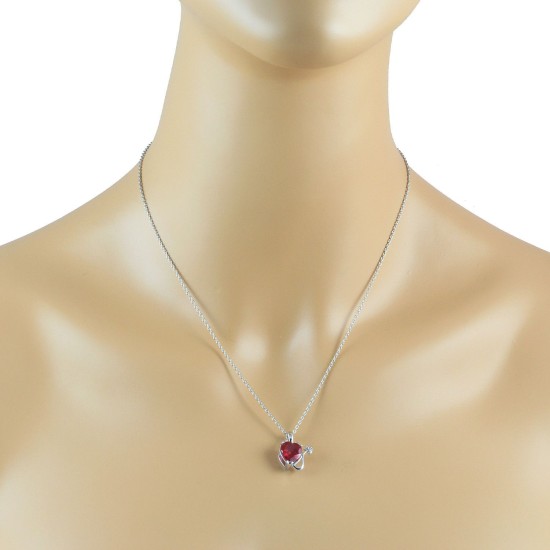 Lab Created Ruby Devil Heart Pendant Necklace Sterling Silver