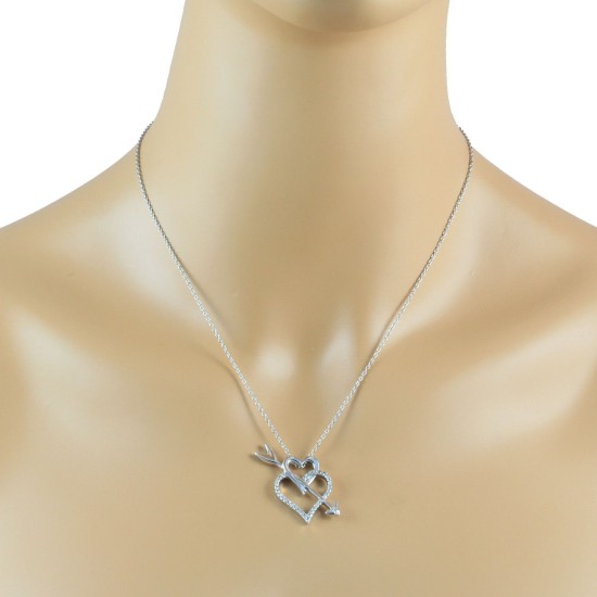 Cubic Zirconia Heart Pendant Necklace Sterling Silver 