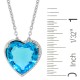 Lab Created Aquamarine CZ Heart Pendant Necklace Sterling Silver 