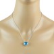 Lab Created Aquamarine CZ Heart Pendant Necklace Sterling Silver 