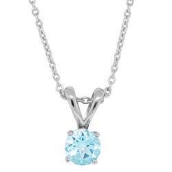 March Birthstone Solitaire Aquamarine Pendant Sterling Silver 5MM