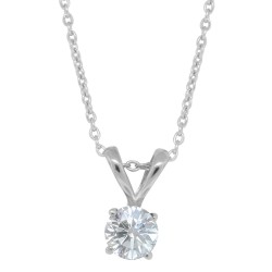 Cubic Zirconia Solitaire Pendant Necklace Sterling Silver 
