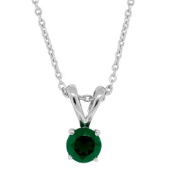 May Birthstone Emerald Pendant Necklace Sterling Silver 6MM