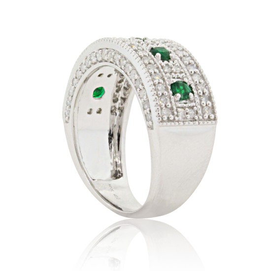 10Kt White Gold, Emerald Diamond Band, Wide, Right Hand