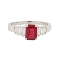 July Birthstone Emerald Cut Ruby Diamond Ring 14Kt Gold