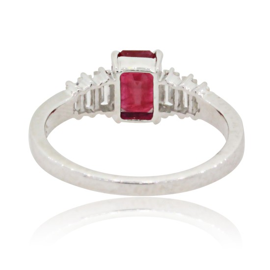 July Birthstone Emerald Cut Ruby Diamond Ring 14Kt Gold