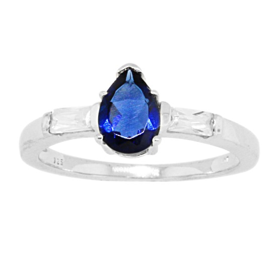 Lab Created Sapphire CZ Baguette Ring Sterling Silver