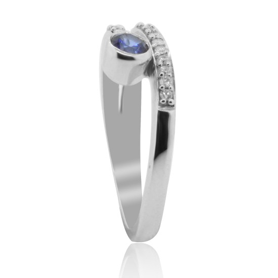 Blue Sapphire and Diamond Right Hand Ring in 14Kt White Gold