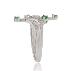 Emerald Diamond Right Hand Ring ,14Kt White Gold
