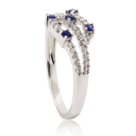 Sapphire Diamond Right Hand Ring 14Kt White Gold
